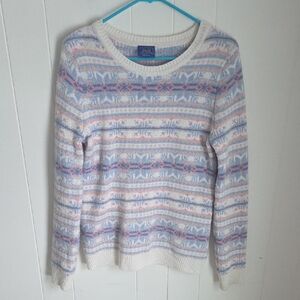 Vintage Le Tigre Pastel Fair Isle Crewneck Sweater - White, Blue, Pink